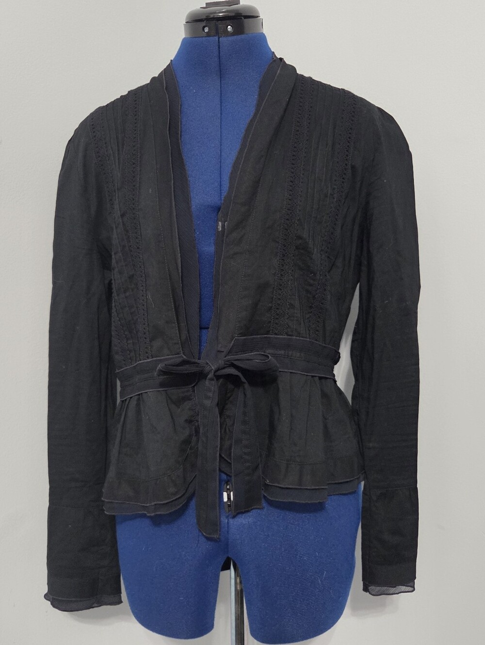 Black Cotton Ruffle Tie Front Blouse Size M